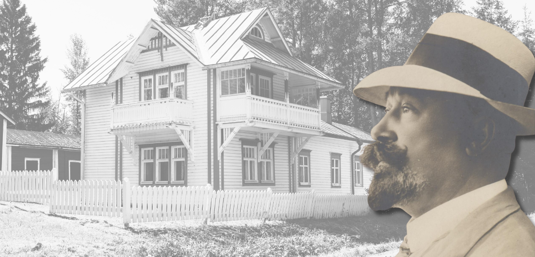 Abraham Ojanperän vanha valokuva liitettynä Aappolaa esittävän mustavalkoisen valokuvan päälle.