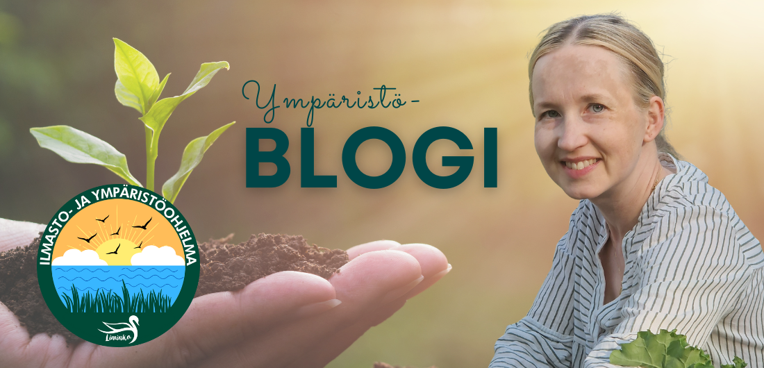 Anniina Oinas-Kärkkäinen ja ympäristöblogin grafiikka.