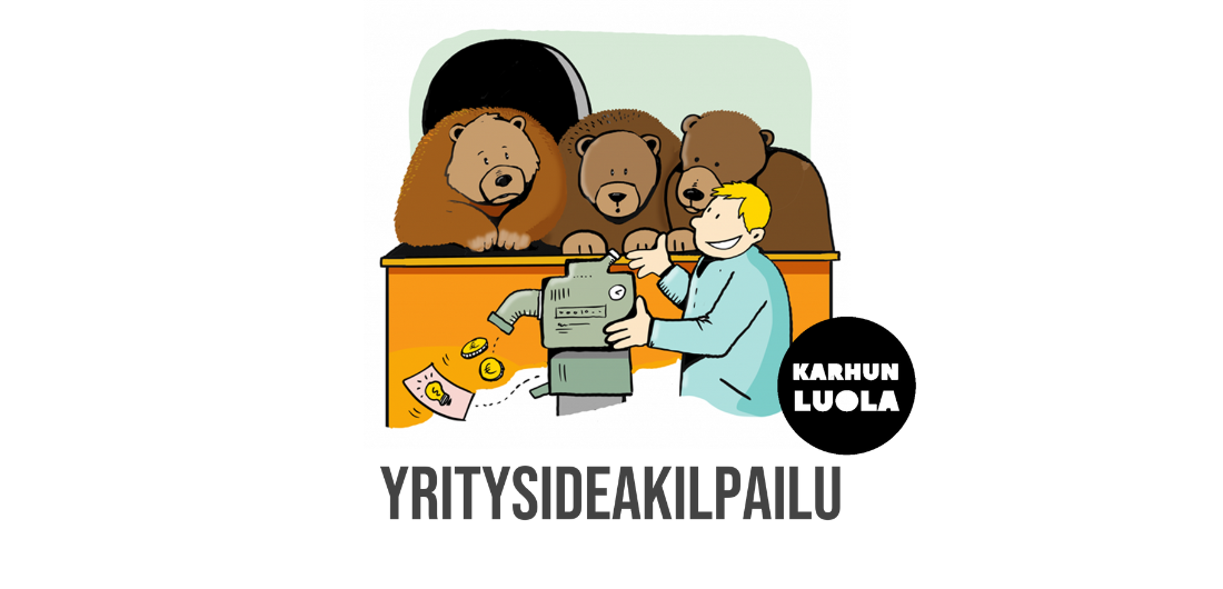 Karhunluola-yritysideakilpailun piirroskuva ja logo.