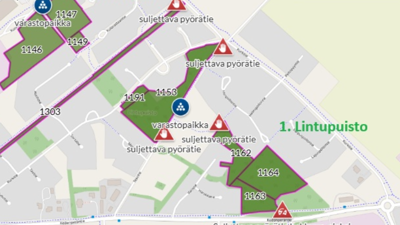 Metsänhoitotyöt kartalle merkittynä.