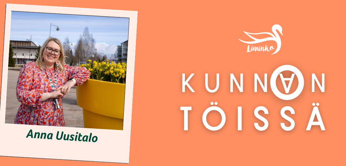 Kunnon töissä -grafiikka ja Anna Uusitalon kuva,