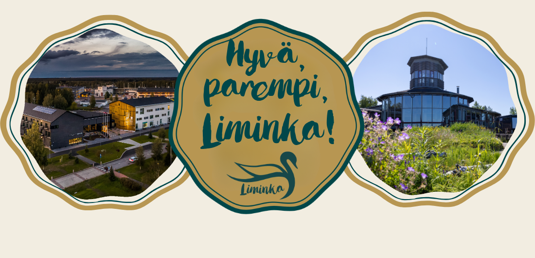 Kuntastrategian kansikuva, jossa rinnakkain kuva Limingan keskustasta, Liminganlahden luontokeskuksesta ja "Hyvä, Parempi, Liminka!" -tekstistä Limingan joutsenlogon kanssa.