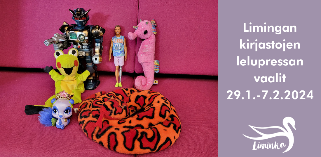 Lelupresidentinvaalien ehdokkaat sohvalla. Kuvassa sammakko, merihevonen, Ken-nukke, robotti, käärme ja lelukoira.