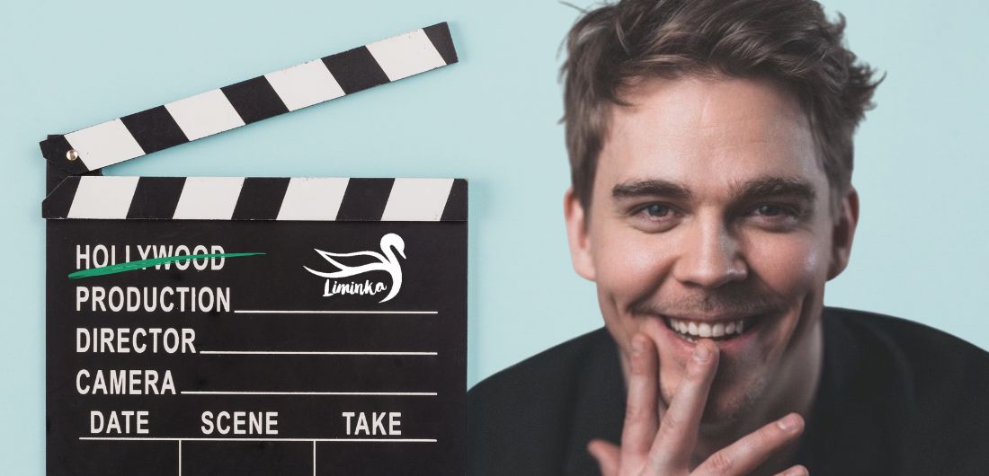 Näyttelijä Aku Sipola ja klaffi