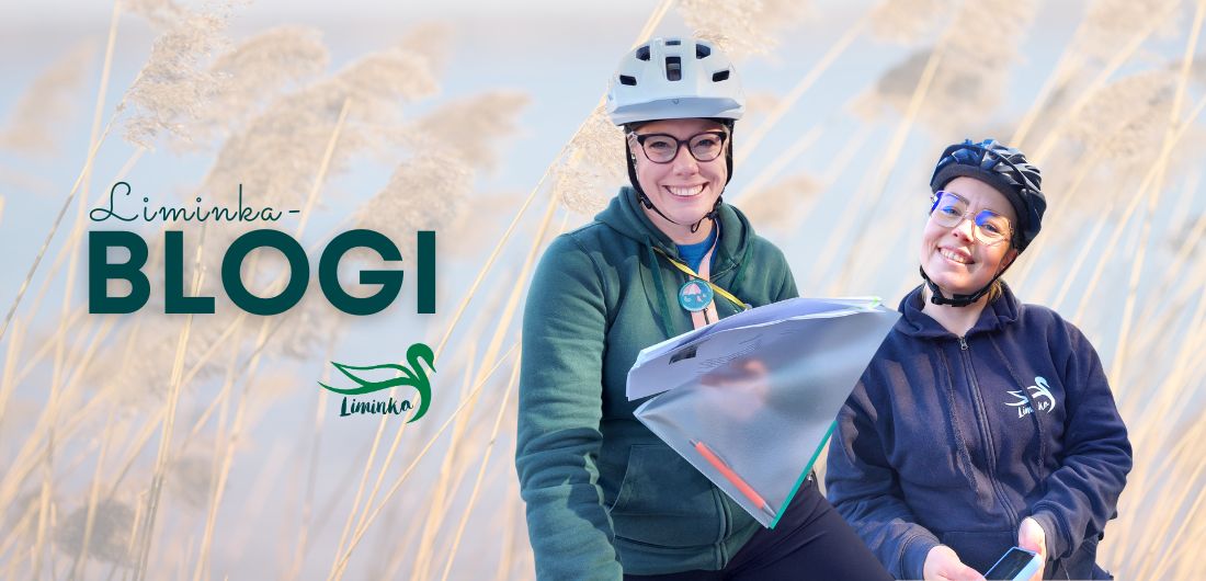 Liminka-blogin grafiikka, jossa Kaisa Salmu ja Laura Kelhä pyöräilykypärät päässä