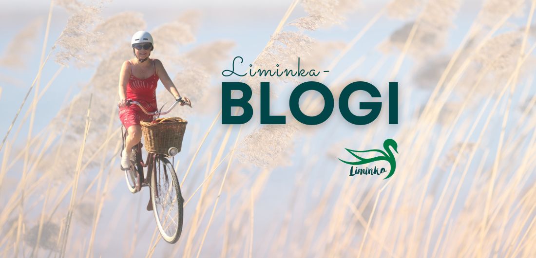 Liminka-blogin grafiikka ja pyöräilevä Päivi Mäki.