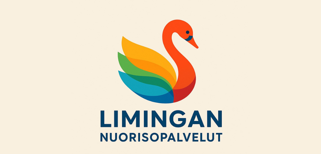 Nuorisopalvelujen logossa on värikäs joutsen, jonka vartalo on oranssi, ja siivissä on keltaista, vihreää sekä sinistä.