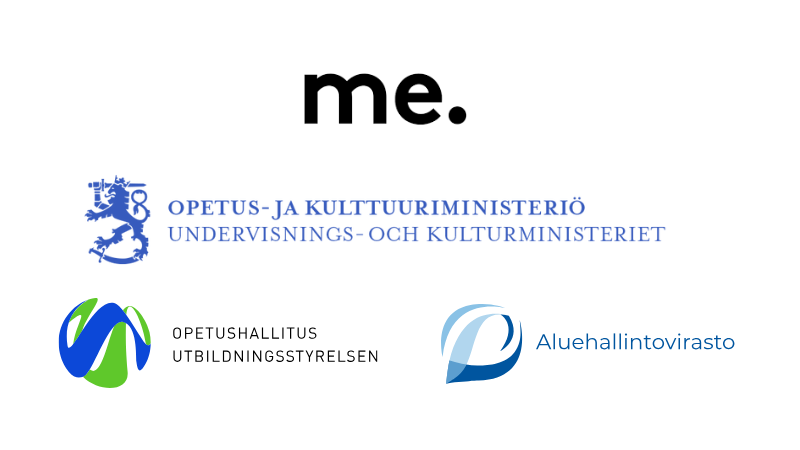 Logokollaasi, jossa mukana Me-säätiön, opetus- ja kullttuuriministeriön, Opetushallituksen ja aluehallintoviraston logot.