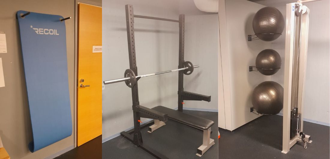 Kuvakollaasi Tupoksen kuntosalilta.