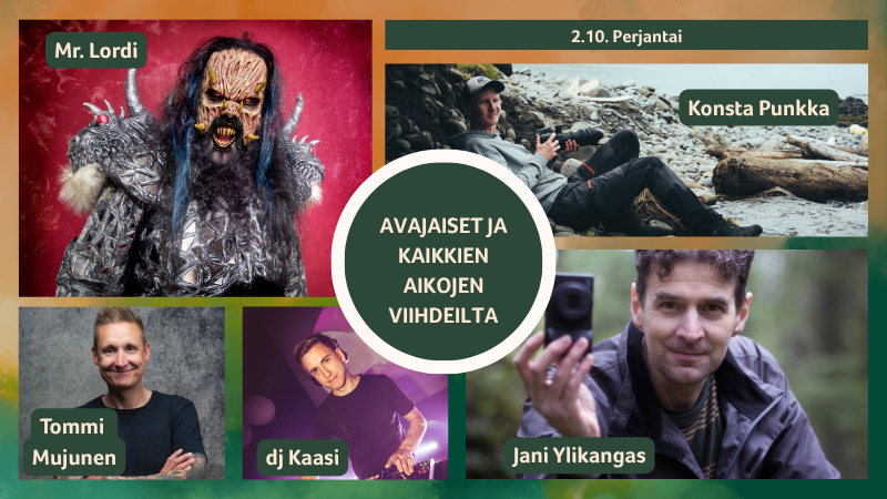 Kuvakollaasissa mukana perjantain esiintyjät, mr. Lordi, Tommi Mujunen, dj Kaasi, Konsta Punkka ja Jani Ylikangas.