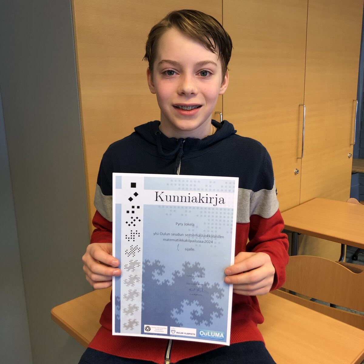 Pyry Jokela voitti Oulun seudun 7.-luokkalaisten matematiikkakilpailun.