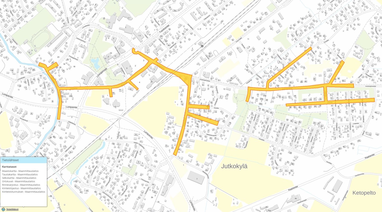 Jäteviemäreiden huoltotyöt kartalle merkittyinä