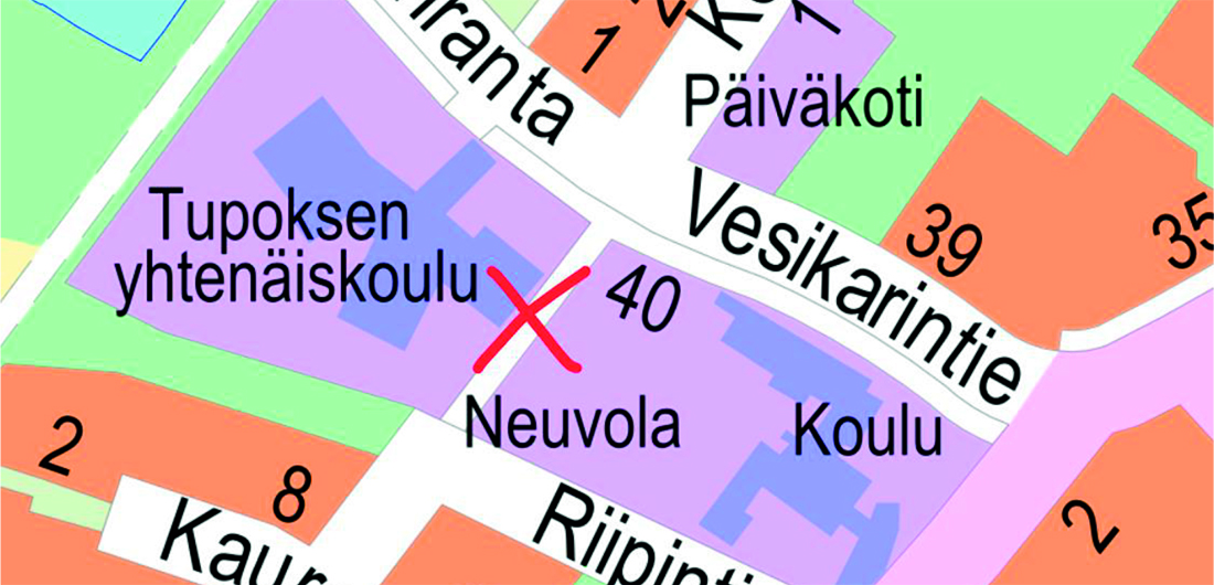 Kartta Tupoksen koulualueesta