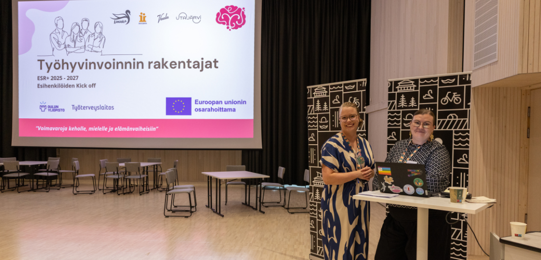 Työhyvinvoinnin rakentajat -hankkeen kick off -tilaisuus Heikki Sarvela -salissa.