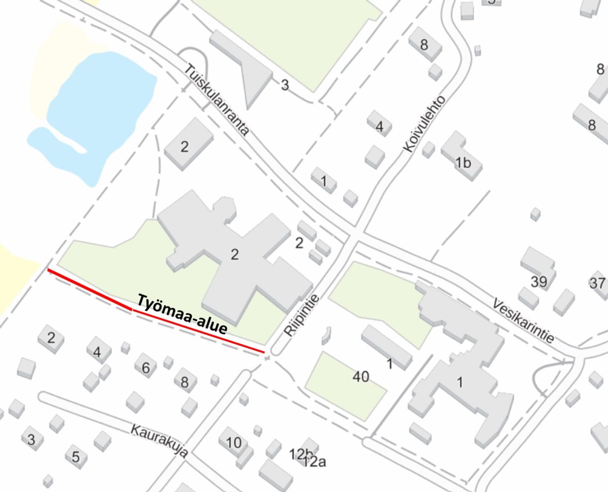 Tupoksen koulun työmaa-alue kartalla