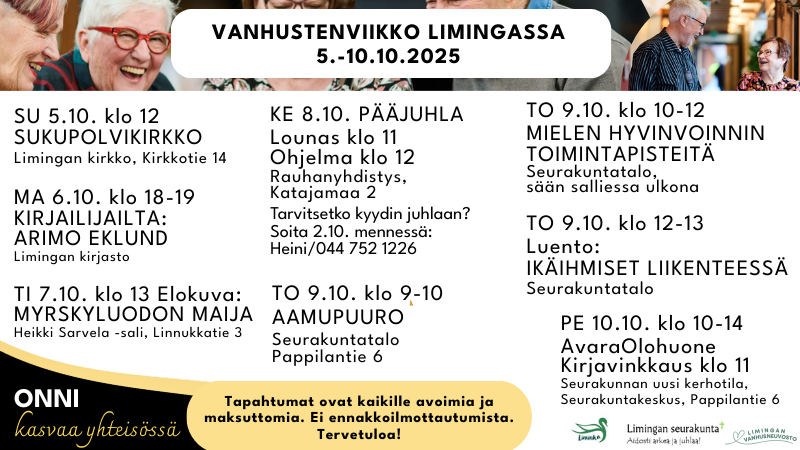 Vanhusten viikon ohjelma koostettuna yhteen kuvaan.