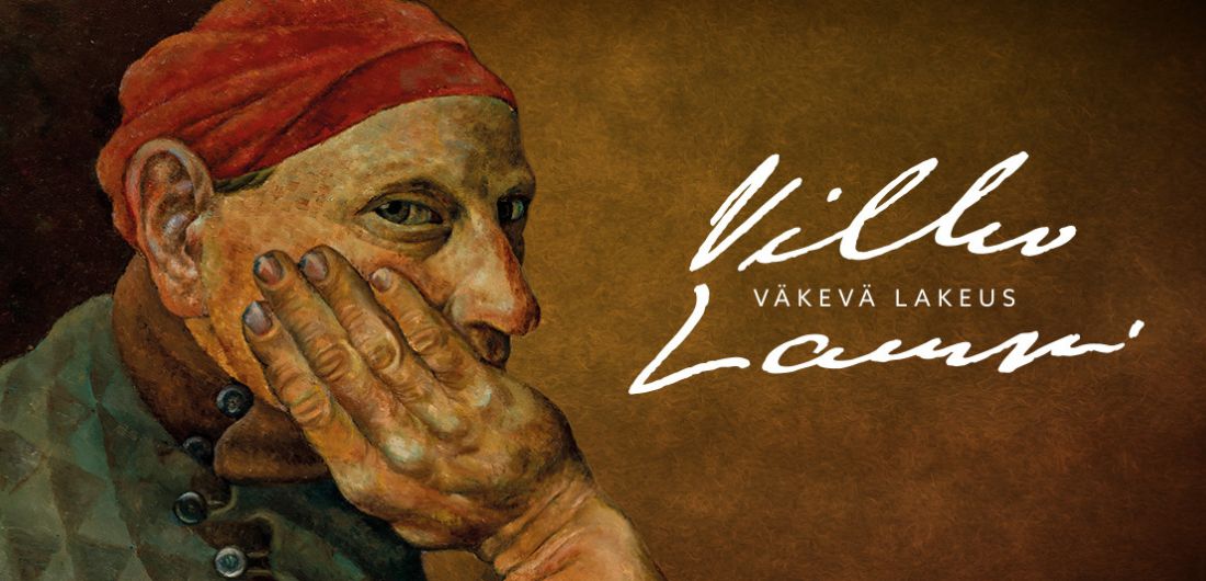 Vilho Lmapi, väkevä Lakeus -näyttelyn mainos, jossa Lammen omakuva
