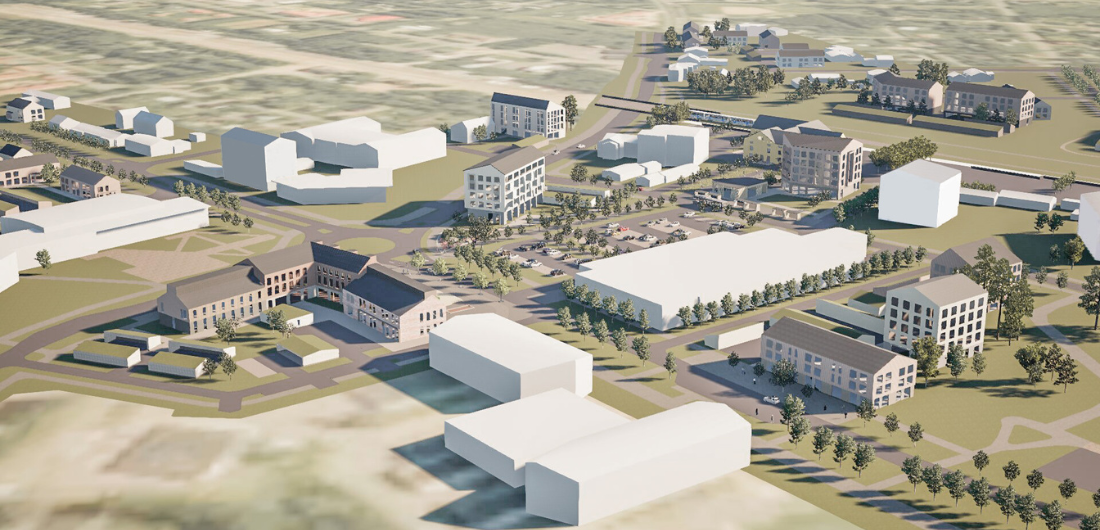 Havainnekuva kirkonkylän uuden asemaseudun asemakaavamuutoksesta.