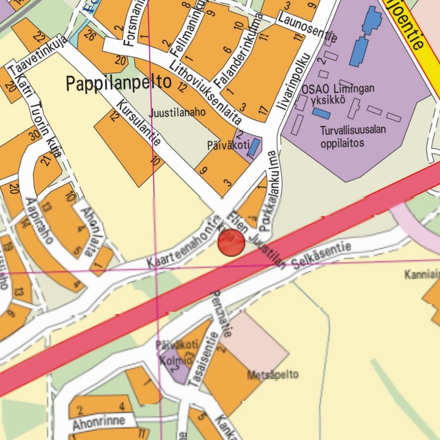 Kartta ohjeistaa, mistä hiekkaa voi noutaa kotipihan hiekoitukseen.