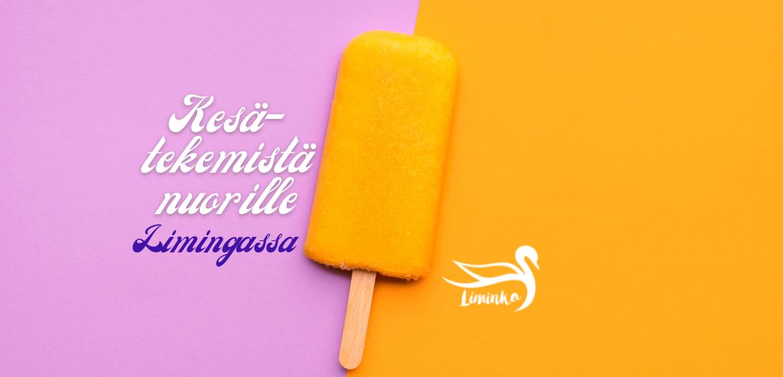 Kuva jäätelöpuikosta ja tekstigrafiikka