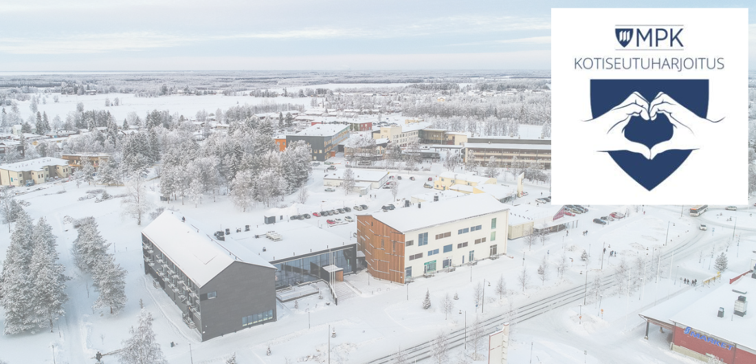 Limingan keskusta yläilmoista kuvattuna sekä kotiseutuharjoituksen logo