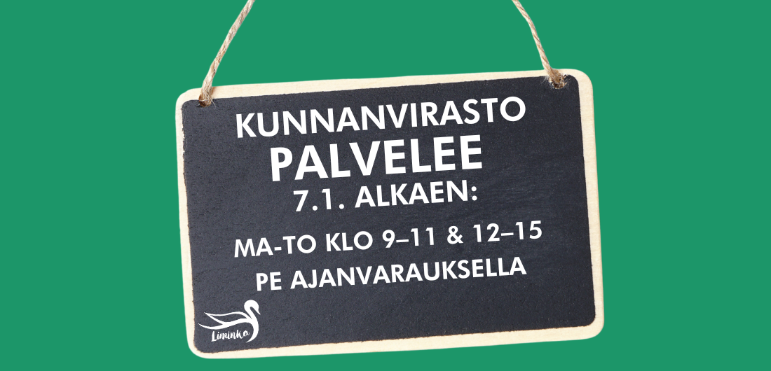 Kunnanviraston uudet aukioloajat 7.1.2025 alkaen: ma-to klo 9–11 & 12–15 pe ajanvarauksella.