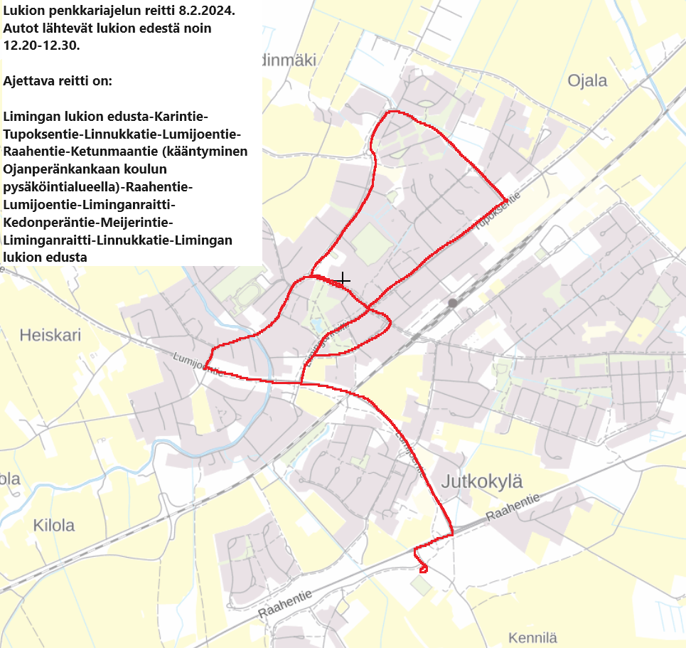 Penkkariajelun reitti kuvattuna kartalla.