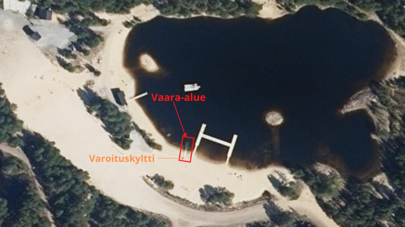 Rantakylän uimapaikasta on rajattu korkean vedenpinnan vuoksi väliaikaisesti pois käytöstä oleva alue.