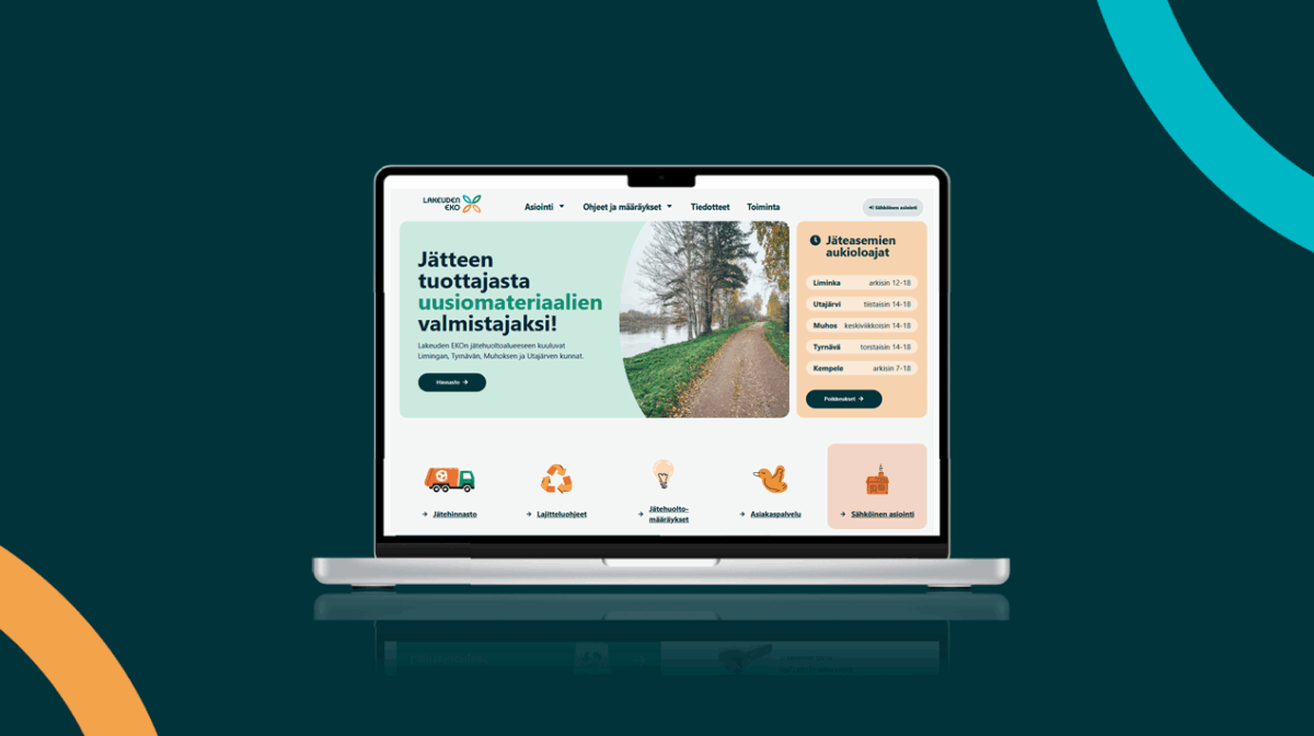 Kuvassa näkyy lakeudeneko.fi nettisivun etusivu tietokoneen ruudulla.