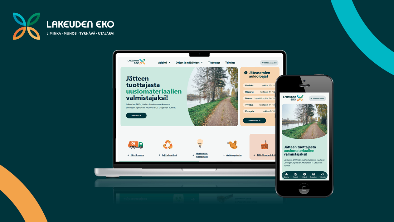 Lakeuden EKOn sivut auki tietokoneen ruudulla ja kännykän näytöllä.